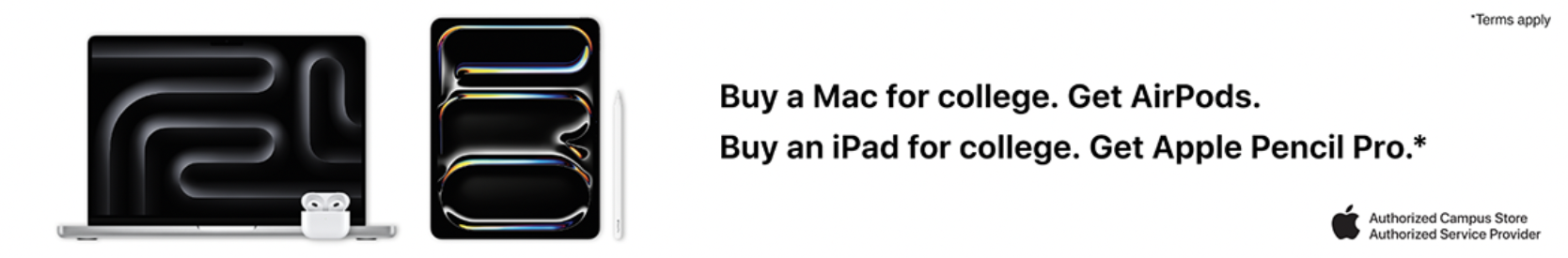 Apple Promotion: Buy Mac, Get AirPods.  Buy iPad, Get Apple Pencil.  Terms Apply